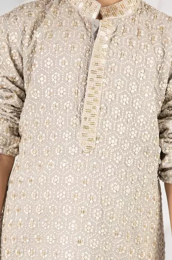  grey kurta pyjama set - sequin embroidered rayon ethnic wear eid festive collection