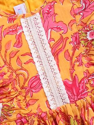 Girl's mustard floral cotton dress - sleeveless summer dress with all-over print (ages 1-5) 3
