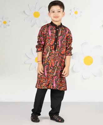  black kurta pyjama set - paisley print crepe summer ethnic wear casual collection 2