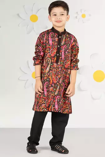  black kurta pyjama set - paisley print crepe summer ethnic wear casual collection
