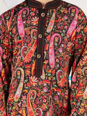  black kurta pyjama set - paisley print crepe summer ethnic wear casual collection 3