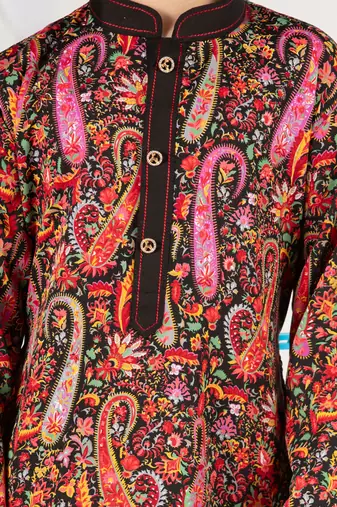  black kurta pyjama set - paisley print crepe summer ethnic wear casual collection