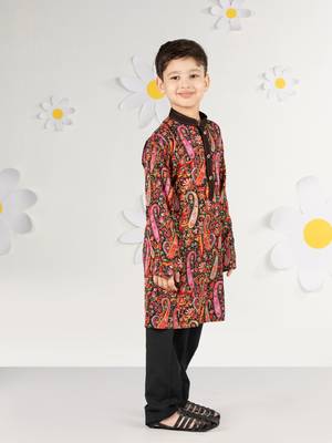  black kurta pyjama set - paisley print crepe summer ethnic wear casual collection 4