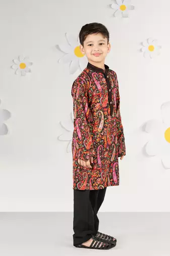  black kurta pyjama set - paisley print crepe summer ethnic wear casual collection