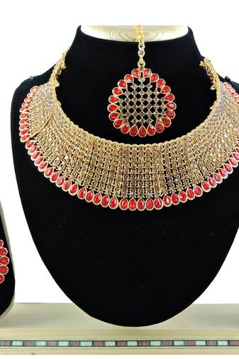 Red designer function wear ad necklace set