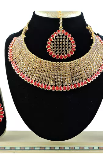 Red designer function wear ad necklace set