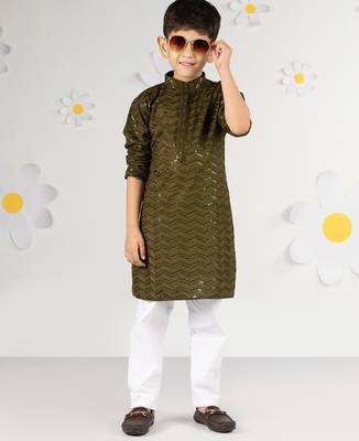  mehendi green kurta pyjama set - sequin work rayon summer ethnic wear festive collection 1
