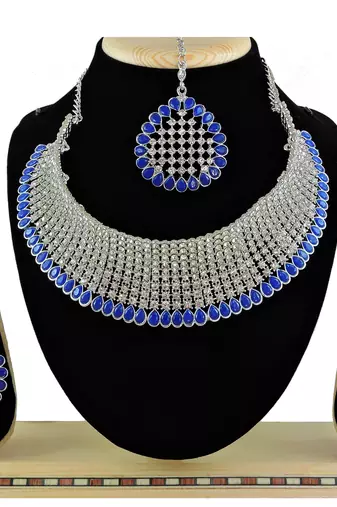 Blue designer function wear ad necklace set