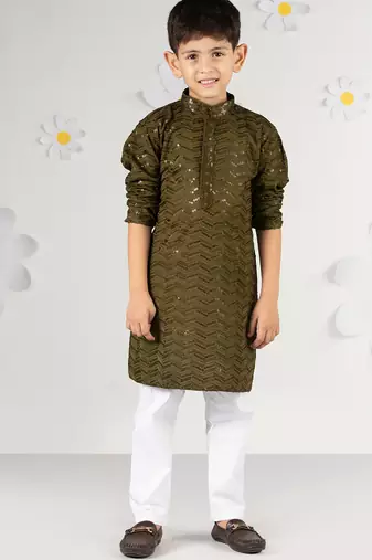  mehendi green kurta pyjama set - sequin work rayon summer ethnic wear festive collection