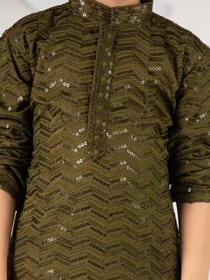  mehendi green kurta pyjama set - sequin work rayon summer ethnic wear festive collection 3