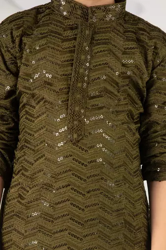  mehendi green kurta pyjama set - sequin work rayon summer ethnic wear festive collection