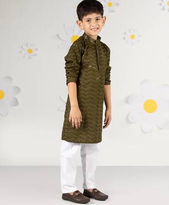  mehendi green kurta pyjama set - sequin work rayon summer ethnic wear festive collection 4