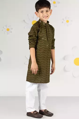  mehendi green kurta pyjama set - sequin work rayon summer ethnic wear festive collection