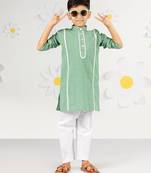  green kurta pyjama set - kantha work cotton summer ethnic wear traditional collection