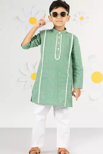  green kurta pyjama set - kantha work cotton summer ethnic wear traditional collection