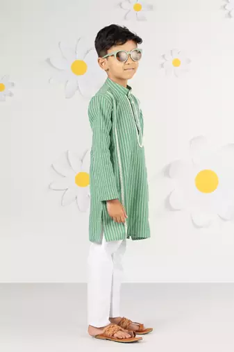  green kurta pyjama set - kantha work cotton summer ethnic wear traditional collection