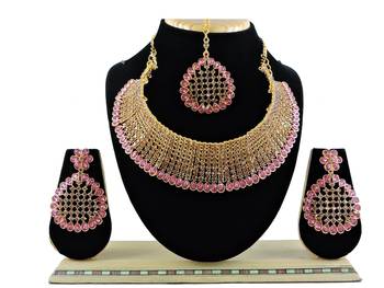 Pink designer function wear ad necklace set 1