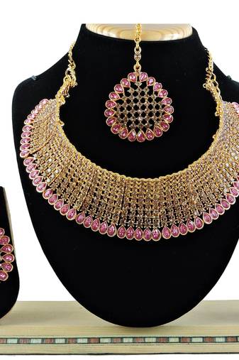 Pink designer function wear ad necklace set