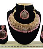 Pink designer function wear ad necklace set