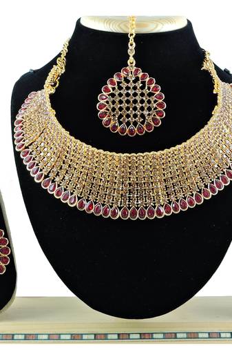 Maroon designer function wear ad necklace set
