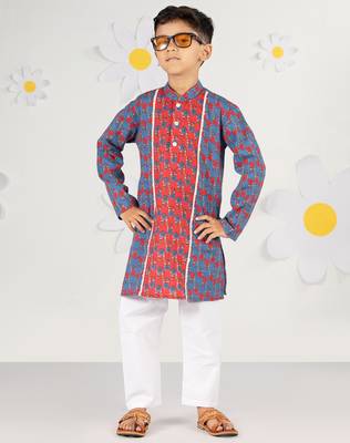  blue kurta pyjama set - kantha work floral print cotton summer ethnic wear collection 1