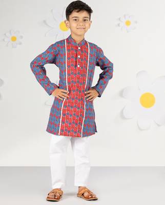  blue kurta pyjama set - kantha work floral print cotton summer ethnic wear collection 2