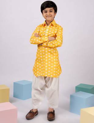  yellow linen slub kurta patiala set floral print - summer traditional wear (size 22-30) 1