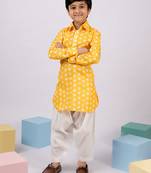  yellow linen slub kurta patiala set floral print - summer traditional wear (size 22-30)