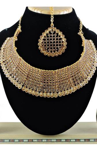 Gold designer function wear ad necklace set