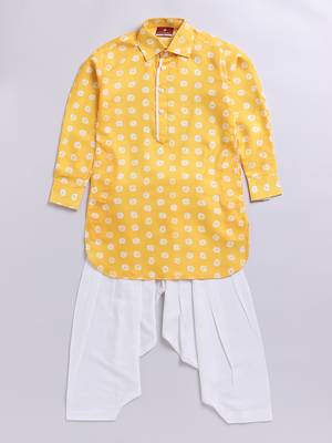  yellow linen slub kurta patiala set floral print - summer traditional wear (size 22-30) 2