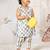 Girl's cotton clothing set - white digital print summer top & pant set ages 12-20