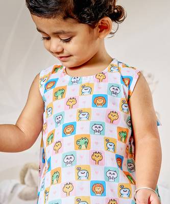 Girl's cotton clothing set - white digital print summer top & pant set ages 12-20 2