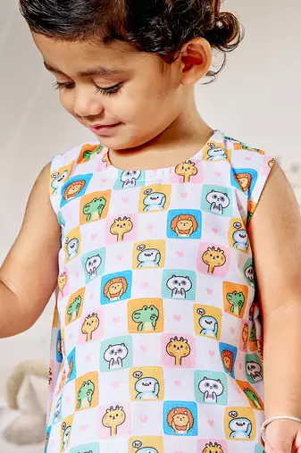 Girl's cotton clothing set - white digital print summer top & pant set ages 12-20