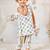 Girl's cotton clothing set - white digital print summer top & pant set ages 12-20