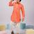 Boy's orange linen slub kurta patiala set floral print - summer traditional wear (size 22-30)