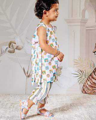 Girl's cotton clothing set - white digital print summer top & pant set ages 12-20 4