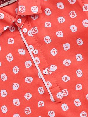  orange linen slub kurta patiala set floral print - summer traditional wear (size 22-30) 4