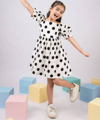 Girl's white polka dot cotton dress - classic summer dress with puffed sleeves (ages 2-8) 1