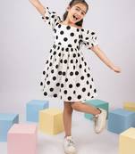 Girl's white polka dot cotton dress - classic summer dress with puffed sleeves (ages 2-8)