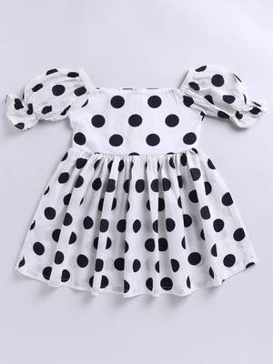 Girl's white polka dot cotton dress - classic summer dress with puffed sleeves (ages 2-8) 2
