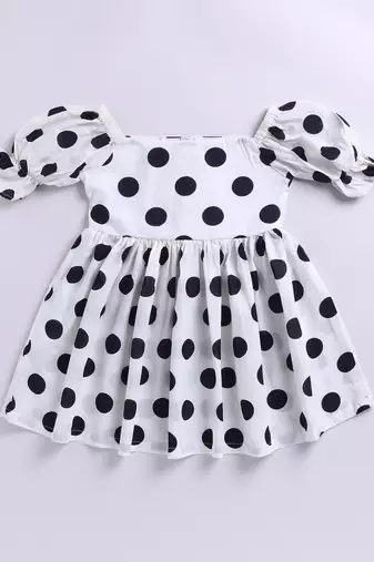 Girl's white polka dot cotton dress - classic summer dress with puffed sleeves (ages 2-8)