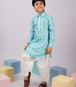  aqua linen slub kurta patiala set floral print - summer traditional wear (size 22-30)