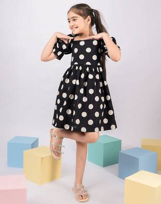 Girl's black polka dot cotton dress - vintage style summer dress with puffed sleeves (ages 2-8) 1