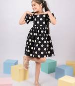 Girl's black polka dot cotton dress - vintage style summer dress with puffed sleeves (ages 2-8)