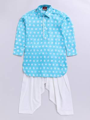  aqua linen slub kurta patiala set floral print - summer traditional wear (size 22-30) 2