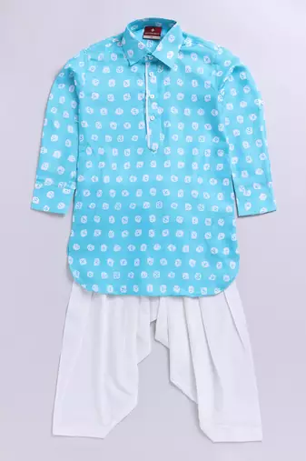  aqua linen slub kurta patiala set floral print - summer traditional wear (size 22-30)