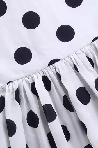 Girl's white polka dot cotton dress - classic summer dress with puffed sleeves (ages 2-8)