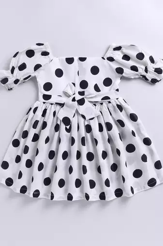 Girl's white polka dot cotton dress - classic summer dress with puffed sleeves (ages 2-8)