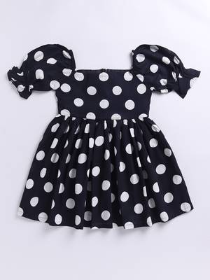 Girl's black polka dot cotton dress - vintage style summer dress with puffed sleeves (ages 2-8) 2