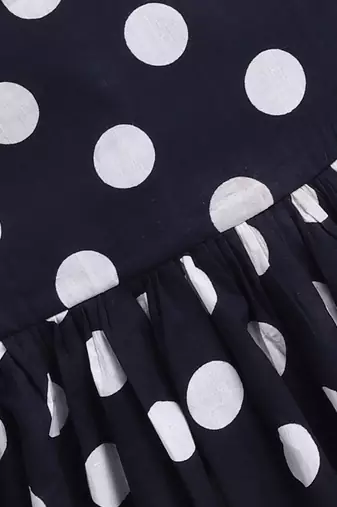 Girl's black polka dot cotton dress - vintage style summer dress with puffed sleeves (ages 2-8)